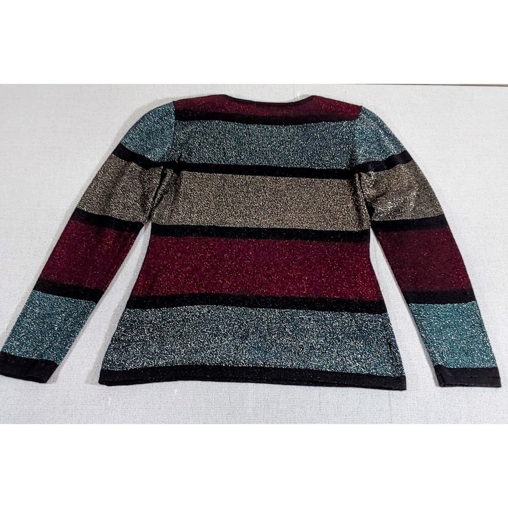Venus Metallic Striped Sweater Womens Small Multicolor V-Neck Long Sleeve - Picture 5 of 11